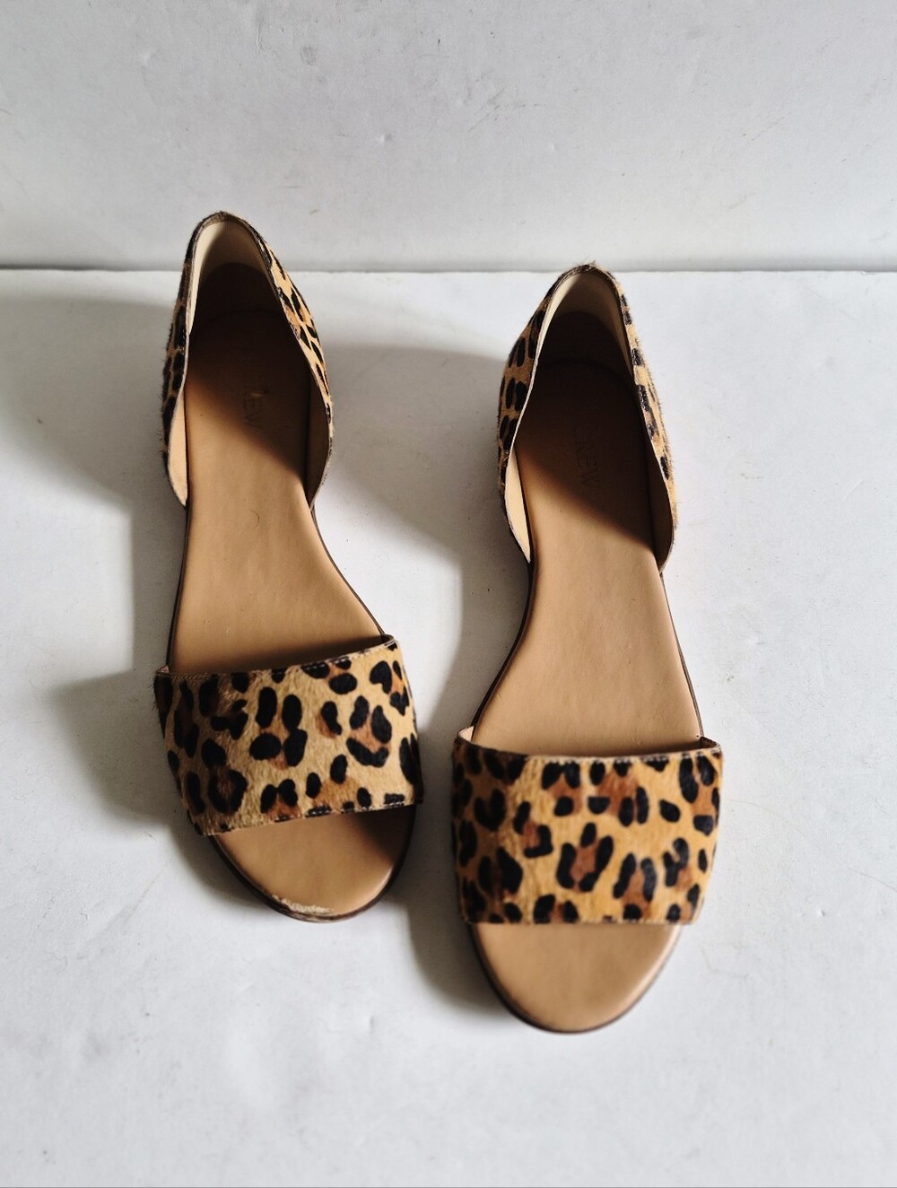 J.Crew Morgan Leopard Calf Hair Peep Toe Flats Size 9.5 Brown Tan Animal Print - Picture 16 of 16